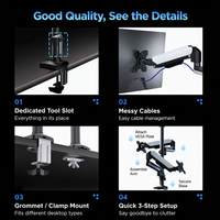 Support de Moniteur Double Écran Amélioré de Haute Qualité avec Hauteur de Colonne Réglable, en Acier Laminé à Froid, pour Configuration 1-vers-2 Ordinateurs