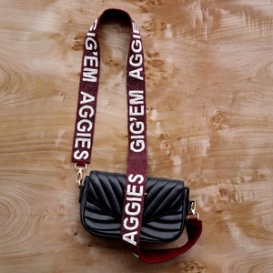 Correa de Bolso Bandolera Bordada con Ganchos Dorados, Forma Rectangular, Material de Algodón, Diseño a Cuadros - Accesorio Aggies - Product Image 1