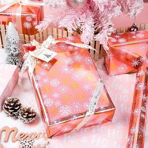 Christmas Wrapping <b>Paper</b> Pink double-sided wrapping <b>paper</b> golden snowflake <b>pattern</b> wrapping <b>paper</b> gold foil wrapping <b>paper</b> - Product Image 1