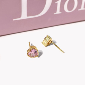 Cute Small Jewelry Pink Stone Zircon Cz Heart <b>Stud</b> <b>Earrings</b> for Girl and Women - Product Image 2