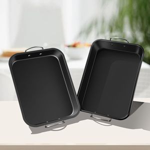 OEM/ODM Grille de 15 pouces Porte-réseau Double Poignée en acier au carbone Rectangle Antiadhésif Poulet Rôti Dinde Plaque de Cuisson Grill Pan Plat - Product Image 2