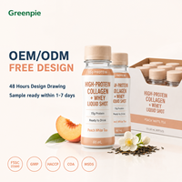 Greenpie ODM Collagen Whey Protein Liquid Shot saveur pêche et thé blanc, boisson protéinée liquide au collagène pour la récupération de la peau et des muscles