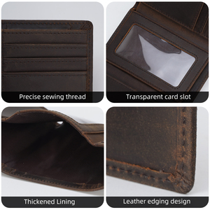 OEM Custom Logo Vintage Rfid Blocking Crazy Horse Leather Men <strong>Wallet</strong> Genuine Cow Leather <strong>Trifold</strong> <strong>Wallets</strong> for Men - Product Image 6