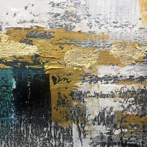 Dipinti ad olio grigio blu dorato su tela dipinti a mano di arte astratta decorazione moderna dell'hotel retrò nostalgico - Product Image 5