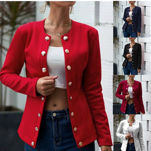 Phụ Nữ Của Tops Blazers Mùa Thu Mùa Đông Màu Rắn Mỏng Phù Hợp Với Ngắn Phù Hợp Với Ve Áo Dài Tay Áo Đôi Ngực Phụ Nữ Tops - Product Image 2