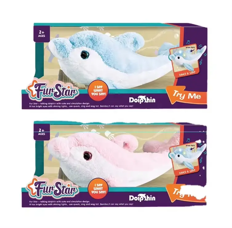 Neues beliebtes billiger niedlicher individueller Delphin-Spielzeug Plüsch-Speelzeug blau rot Stimmeaufnahme für Plüsch-Spielzeug für Kinder