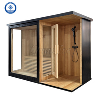 Sauna extérieur de luxe combiné spa pour 4 à 6 personnes, sauna sec en bois massif avec douche vapeur pour le bien-être en plein air