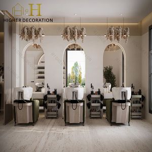 Ensemble de mobilier de salon de style populaire, bureau de réception en bois massif, salon de beauté, station de salon avec éclairage LED et miroir - Product Image 3
