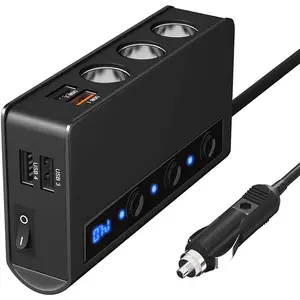 Enchufe múltiple para encendedor de cigarrillos de coche, divisor Triple con interruptor de pantalla de voltaje, adaptador de cargador de coche 4USB, interfaz de coche de 180W