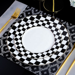 Vintage Porcelain 8inch 10inch Black Plates Ceramic Flat Dinner Plates Custom logo Porcelain <strong>Dinnerware</strong> <strong>Set</strong> for Resstaurant - Product Image 2