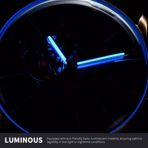 Montre mécanique automatique de luxe pour homme, petite série, vente en gros, or rose, design minimaliste, affichage 24 heures, bracelet en cuir marron - Product Image 3