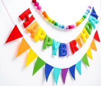 Bannière Joyeux Anniversaire Personnalisée en Feutre à Suspendre, Décoration de Fête d'Anniversaire, Guirlande de Pompons en Feutre, Drapeau en Feutre Alphabet Fleur