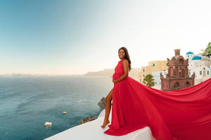 Premium Orange Satin Flying <b>Dress</b> Maternity Gown <b>Strapless</b> Asymmetrical V-neck Eco-Friendly Floor-Length Photoshoot B2B Export - Product Image 1