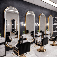 Prix d'usine, conception personnalisée de meubles de salon de coiffure modernes, miroir ovale carré de luxe léger