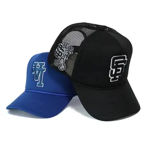 Groothandel Comfortabele Foam Mesh Back Full Custom Logo Ontwerpen Trucker Caps Stijl Hoeden Voor Buiten Unisex