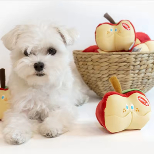 Jouets à mâcher pour animaux de compagnie Kinghon, style coréen, en peluche créative de haute qualité, fruits populaires, pomme cachant de la nourriture, best-seller, 11x8cm, vente en gros - Product Image 1