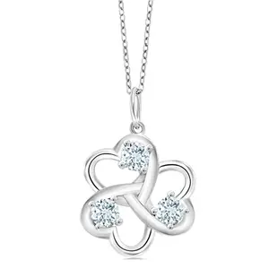 Logo personnalisé disponible en argent sterling 925 aigue-marine avec 3 coeurs pendentif collier pour femme fille mars pierre de naissance aigue-marine