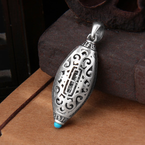 Il trasferimento retrò degli uomini attira la collana di buona fortuna che ruota sei personaggi verità che gira il cilindro Sutra tubo collana pendente - Product Image 3
