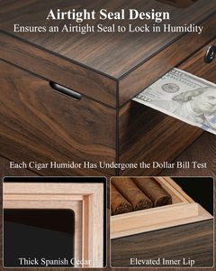 กล่องเก็บซิการ์แบบมีช่องระบายอากาศ บรรจุซิการ์ได้ <span class=keywords><strong>120</strong></span> มวน บุด้วยไม้ซีดาร์สเปน พร้อมตัวแบ่งแบบแม่เหล็ก  พร้อมเครื่องเพิ่มความชื้นแบบเจล และหน้าจอดิจิตอล - Product Image 4
