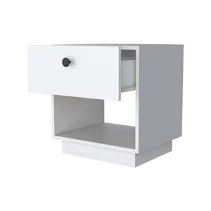 White 1-<b>Drawer</b> Nightstand With Open Shelf <b>For</b> Bedroom <b>Storage</b> - Product Image 4