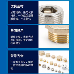 Bouchons et douilles filetés hexagonaux en fer et cuivre nickelés 1/2, 3/4, 1 pouce avec capuchons d'extrémité - Product Image 6