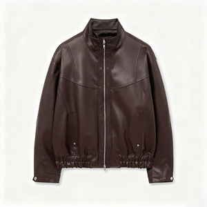 Мужская повседневная кожаная куртка на молнии с высоким воротом - Product Image 6