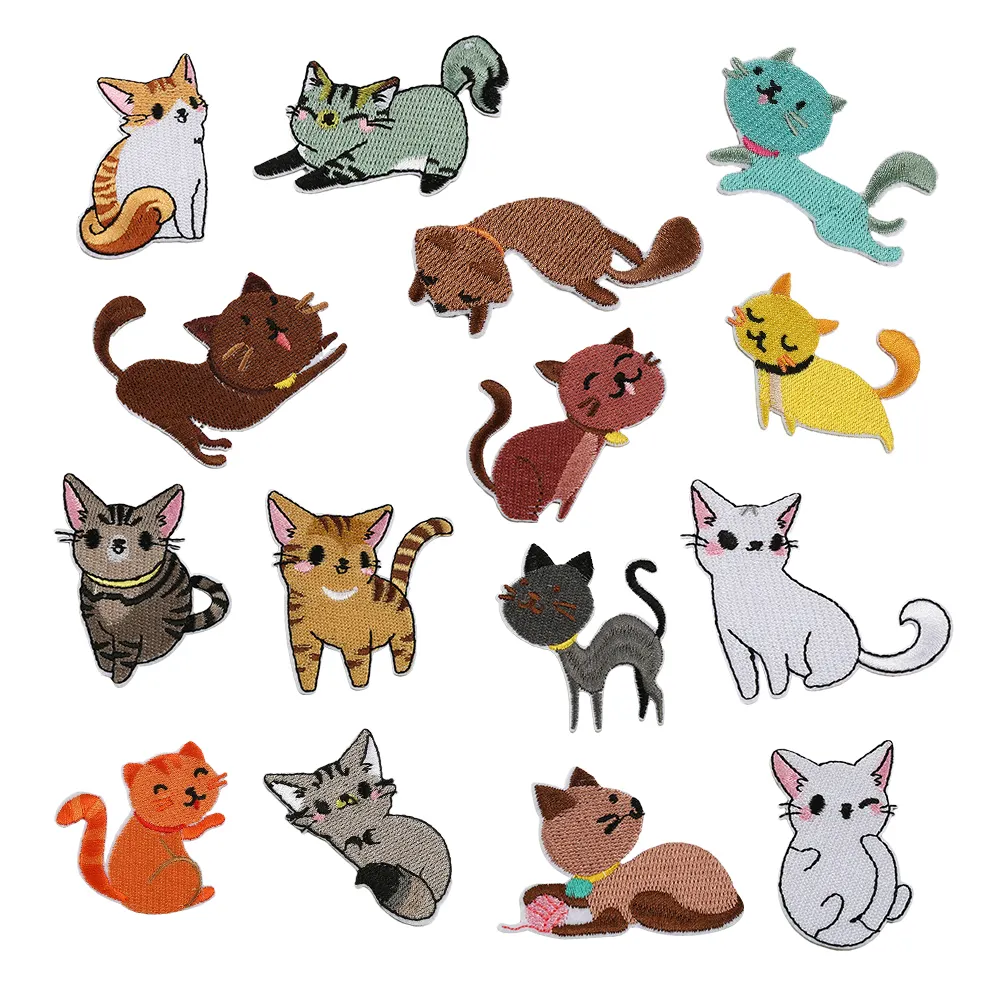 Nouveau dessin animé animal autocollant auto-adhésif broderie chat patchs pour enfants vêtement