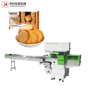 JIEKE Automatic plastic bag horizontal pillow wafer double sandwiching cookies packaging flow wrapper biscuit packing machine