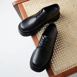Factory Wholesale Customized Black Thick Bottom Height Increase Lace Up Casual Leather Shoes Men's Office Leather Shoes