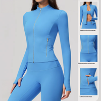Veste de yoga OEM à fermeture éclair dorée, séchage rapide, col montant, coupe ajustée, haute élasticité, respirante, pour femme, idéale pour la course et la gym