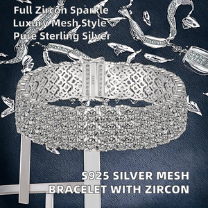 Nueva Pulsera Holográfica de Plata de Ley S925 con Incrustaciones de Circonio, Diseño de Malla de Alta Gama, Joyería Moderna para Regalo, Fiesta o Boda - Product Image 2