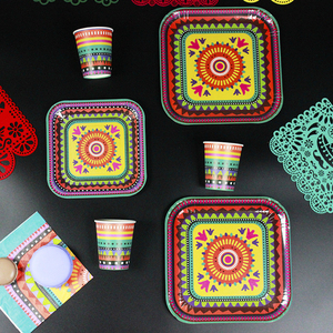 Juego de Vajilla Desechable de Papel con Diseño Retro Mexicano Personalizado DAMAI para 8 Personas, Artículos para Fiestas - Product Image 2