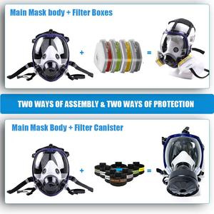 Masker <span class=keywords><strong>Gas</strong></span> wajah penuh Anti racun, Respirator silikon dapat digunakan kembali dengan kotak Filter karbon aktif ganda - Product Image 4