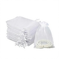 Pochettes à bijoux en organza blanc, lot de 100 sacs cadeaux à cordon, sacs d'emballage rectangulaires pour les faveurs de mariage