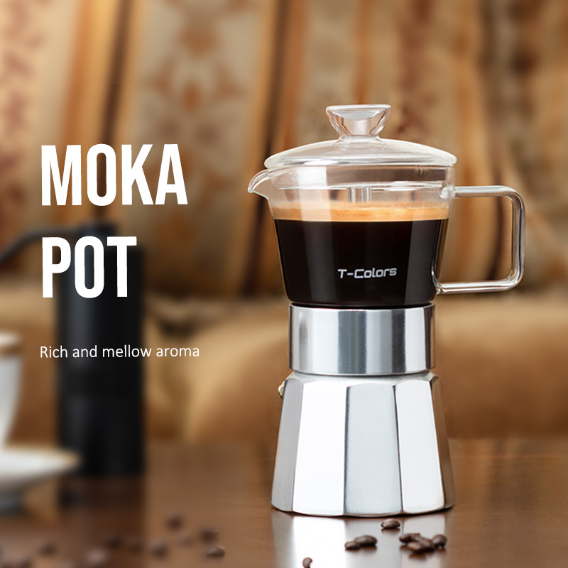 Стеклянный чайник Moka, итальянский концентрированный пивоваренный алюминиевый восьмиугольный кофейник, набор бытовой кофеварки