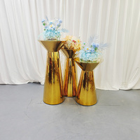 Ensemble de 3 pièces en acier inoxydable doré, base en forme de sablier, bar à cocktails sur pied haut, pour événements extérieurs, mariages, banquets et fêtes
