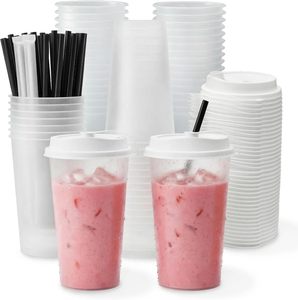 Gobelets en plastique jetables personnalisés avec logo, avec couvercles, en PP, 16oz, 24oz, 32oz, mignons et réutilisables pour bubble tea - Product Image 1