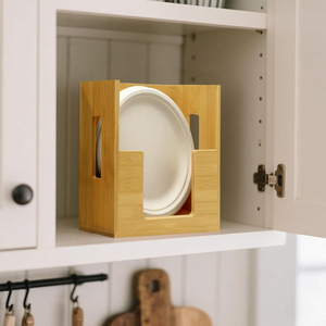 Bamboo Paper <b>Plate</b> Storage <b>Rack</b> Rectangle Standing Type Kitchen Tableware Organizer - Product Image 1