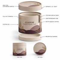 Emballage personnalisé en tube de papier pour bougies courtes avec papier texturé spécial, logo en feuille d'or et insert en pulpe moulée