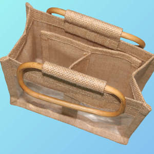 Sac en jute à deux poignées avec fenêtre en PVC, compartiment intérieur, logo personnalisé, petite taille - Product Image 2