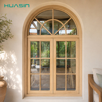 Ventana Arqueada de Madera Revestida de Aluminio Personalizada HUASIN, Ventana Abatible de Doble Hoja con Vidrio Aislante para Villas
