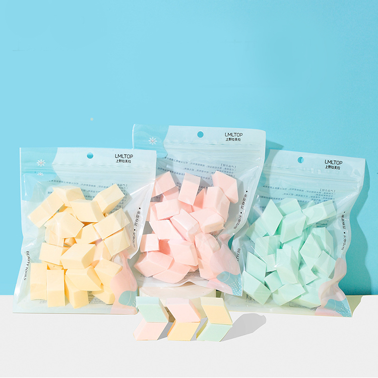 OEM LMLTOP 25pcs Wholesale Rhombus Shape Makeup Puff Cosmetic Sponge Packaging Wet And Dry Dual Use Makeup Puff Sponge B0943