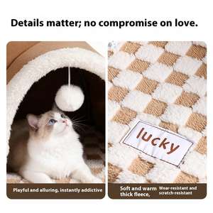 Her mevsim için tünel yuva tasarımı Modern peluş barınak ile lüks kare karikatür klasik 2-in-1 kedi ve köpek yatağı - Product Image 2