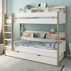 Kids <strong>Bunk</strong> <strong>Bed</strong>-MDF Double Decker <strong>Bed</strong> Set with Shelves and Pull-Out <strong>Bed</strong> with Drawers (90x200) Modern Bedroom Camas - Product Image 2