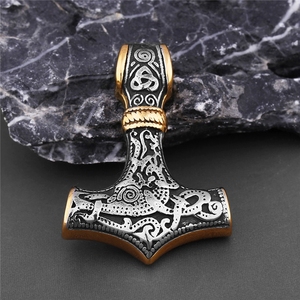 Collar con Colgante de Martillo de Thor, Estilo Punk Vikingo <span class=keywords><strong>del</strong></span> <span class=keywords><strong>Norte</strong></span> de Europa, en Acero Inoxidable Resistente al Agua, Chapado en Oro de 18K, para Hombre - Product Image 3