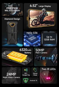 สมาร์ทโฟน Ulefone Armor x13 รุ่นทนทาน หน้าจอ 6.52 นิ้ว กล้อง 50MP แบตเตอรี่ 6320mAh ระบบมองเห็นกลางคืน รองรับ 4G สองซิม ระบบปฏิบัติการ Android 15 โทรศัพท์มือถือสำหรับกิจกรรมกลางแจ้ง หน่วยความจำ 6+64GB กันน้ำ - Product Image 3