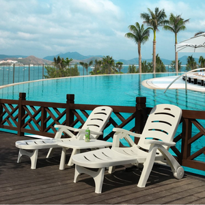 屋外ビーチベッド用成形ホワイトポータブルサンラウンジャー折りたたみ式ガーデンヴィラプールホテル<span class=keywords><strong>Chaise</strong></span>ラウンジプラスチック製 - Product Image 1