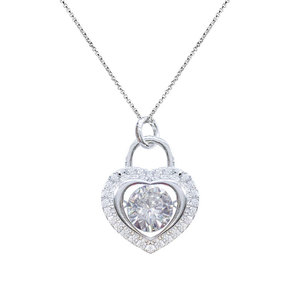 Collana in oro bianco con diamante taglio a cuore e diamanti naturali certificati GIA, gioiello romantico da fidanzamento per donna - Product Image 1