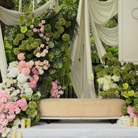 Y-049 Colonne florale de luxe rose et verte en fleurs artificielles, pour scène de mariage, décoration de toile de fond de mariage en extérieur