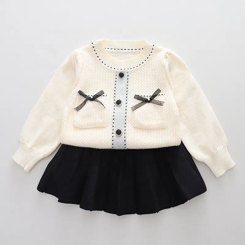 女の赤ちゃんのための秋のドレスニットドレス子供膝丈パッチワーク女の子のための服子供服カジュアル